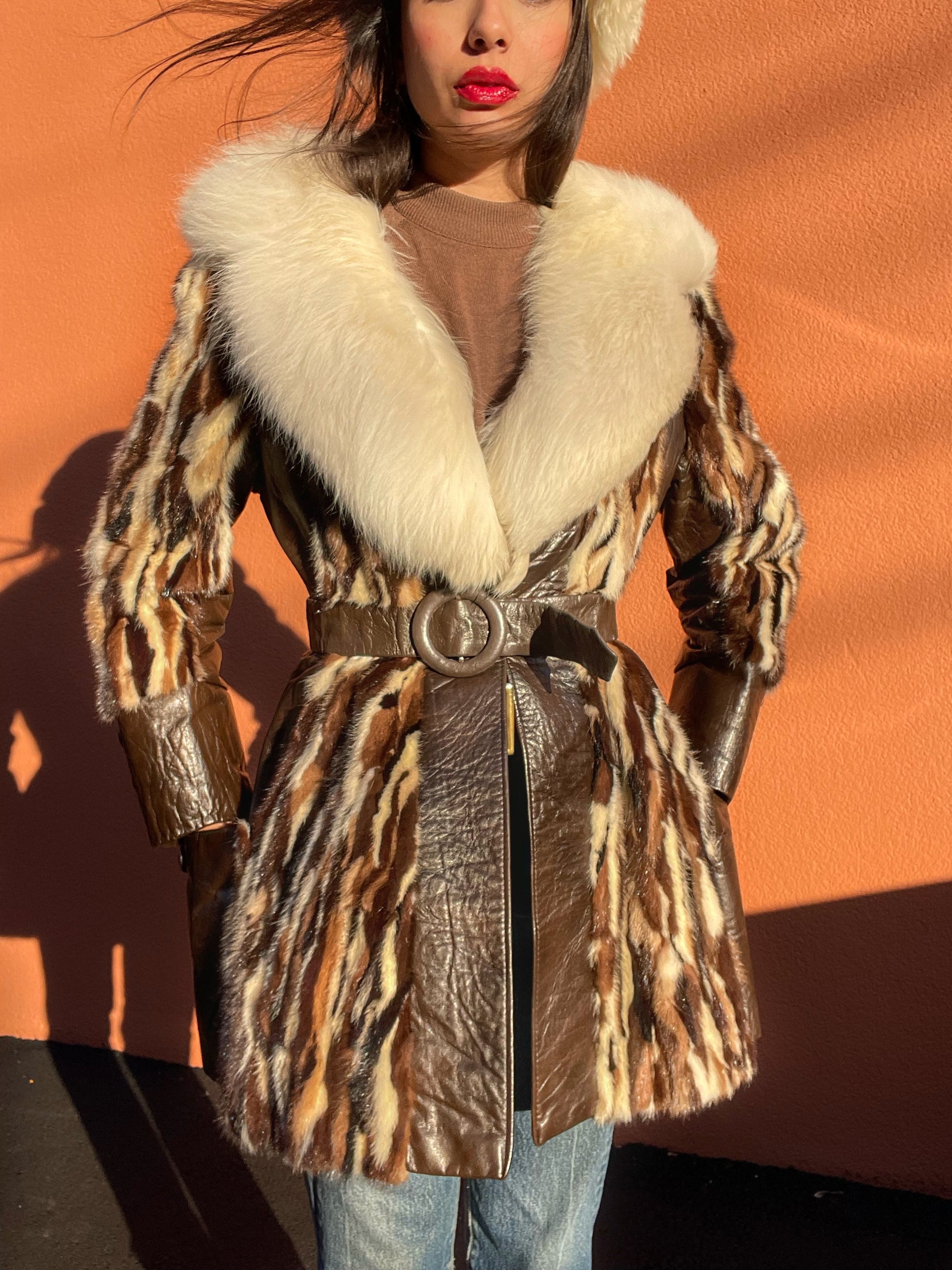 Fox Fur 70s Fur Jacket 1970s/60s Patchwork Mink With Fox Collar