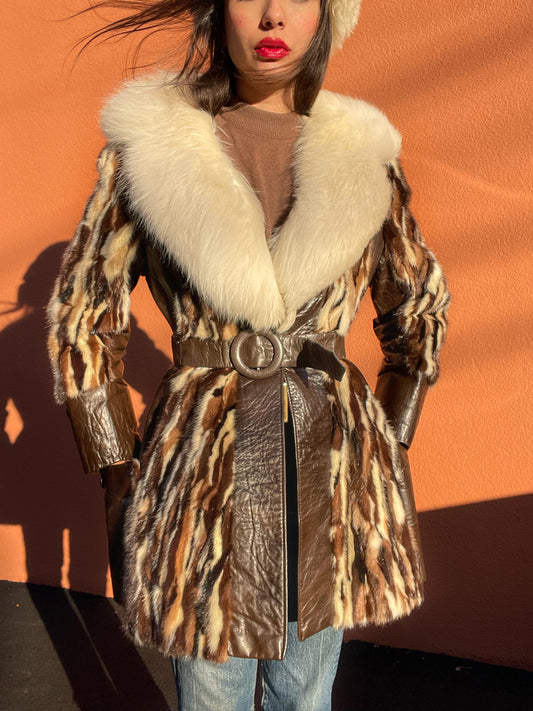 1970s/60s patchwork mink with fox collar