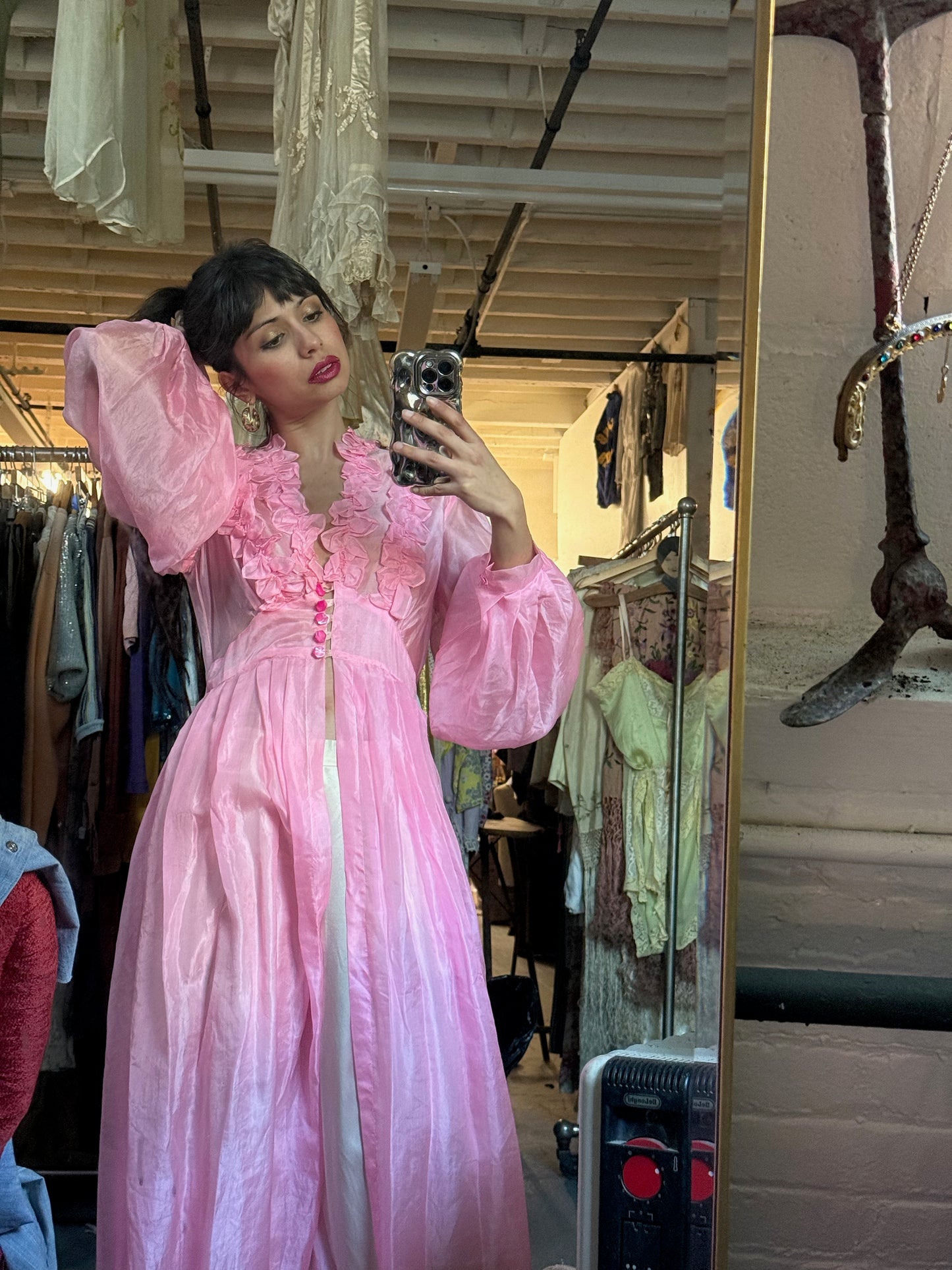 1940s Pink Parachute Silk Peignoir