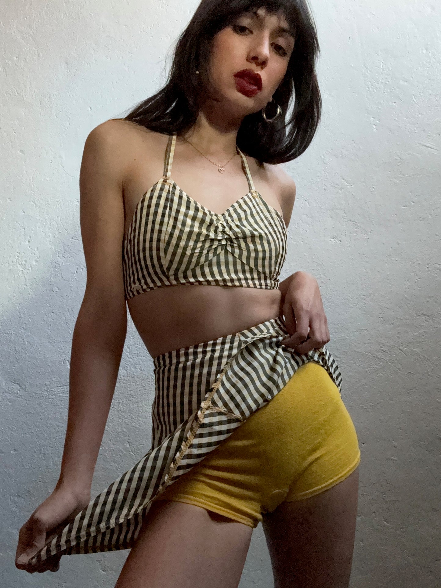1940s Yellow/Black/White Gingham Pin-up Playsuit