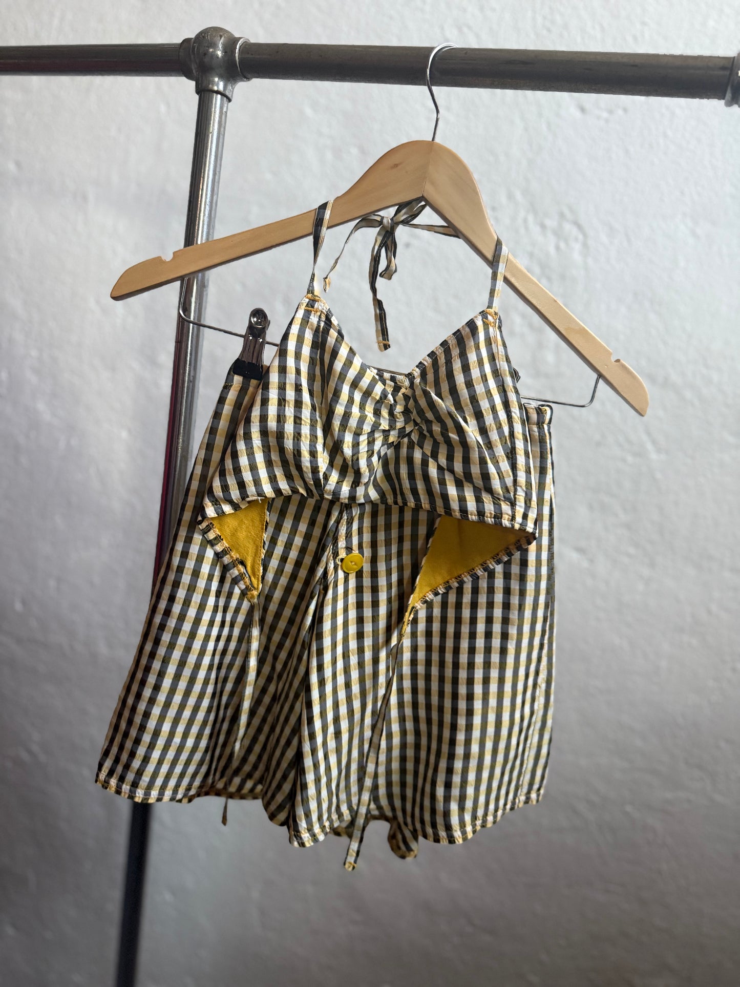 1940s Yellow/Black/White Gingham Pin-up Playsuit