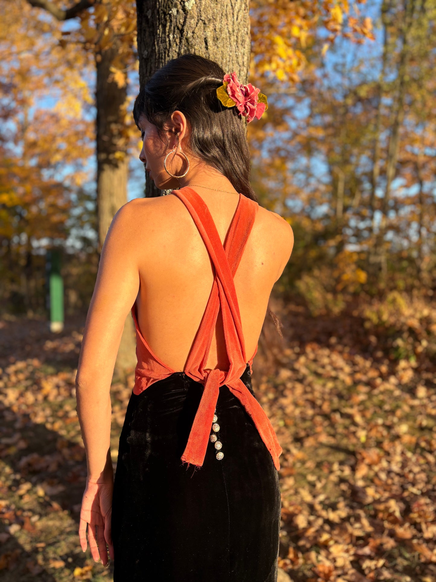 1930s bare back silk velvet gown