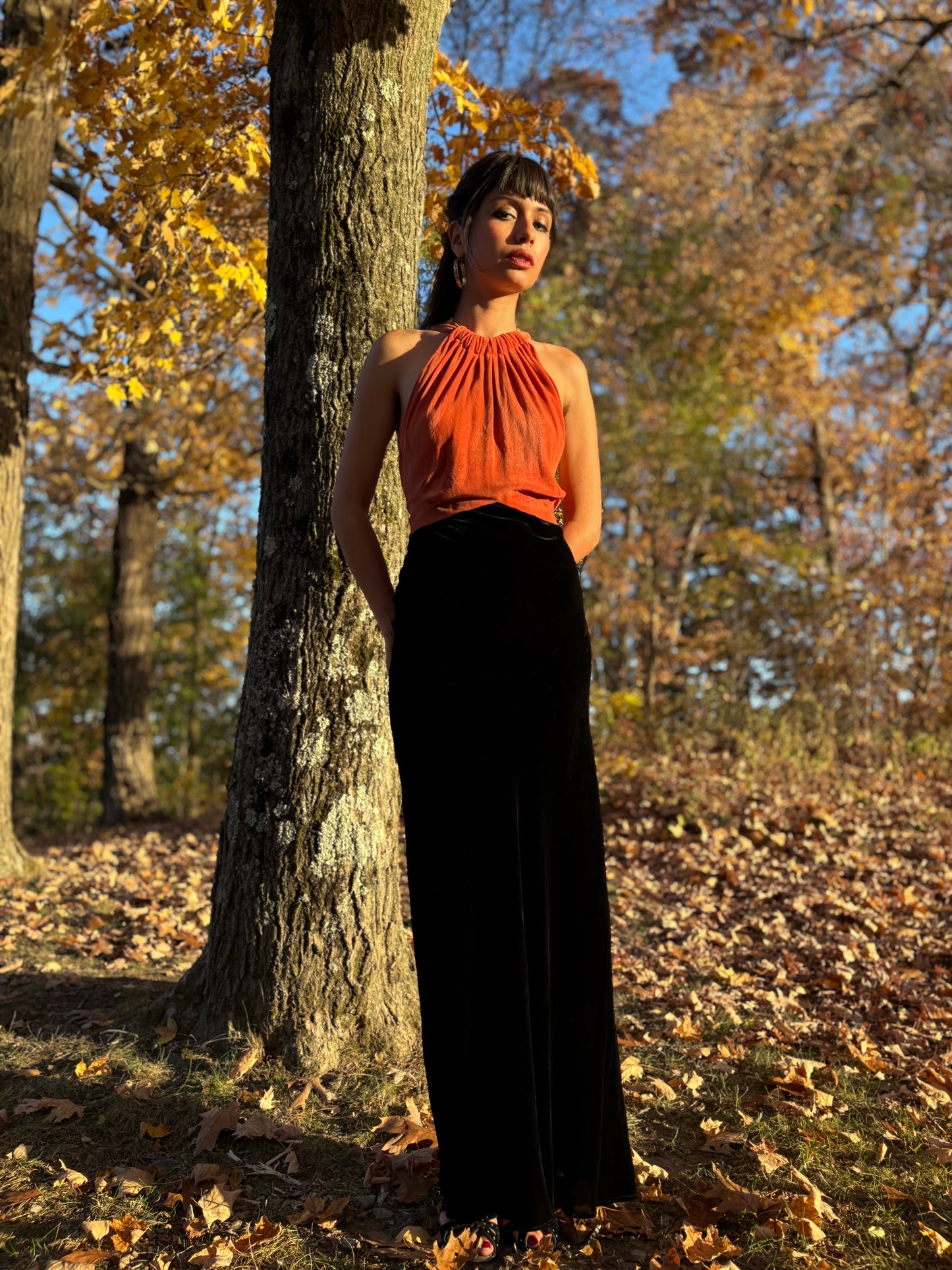 1930s bare back silk velvet gown