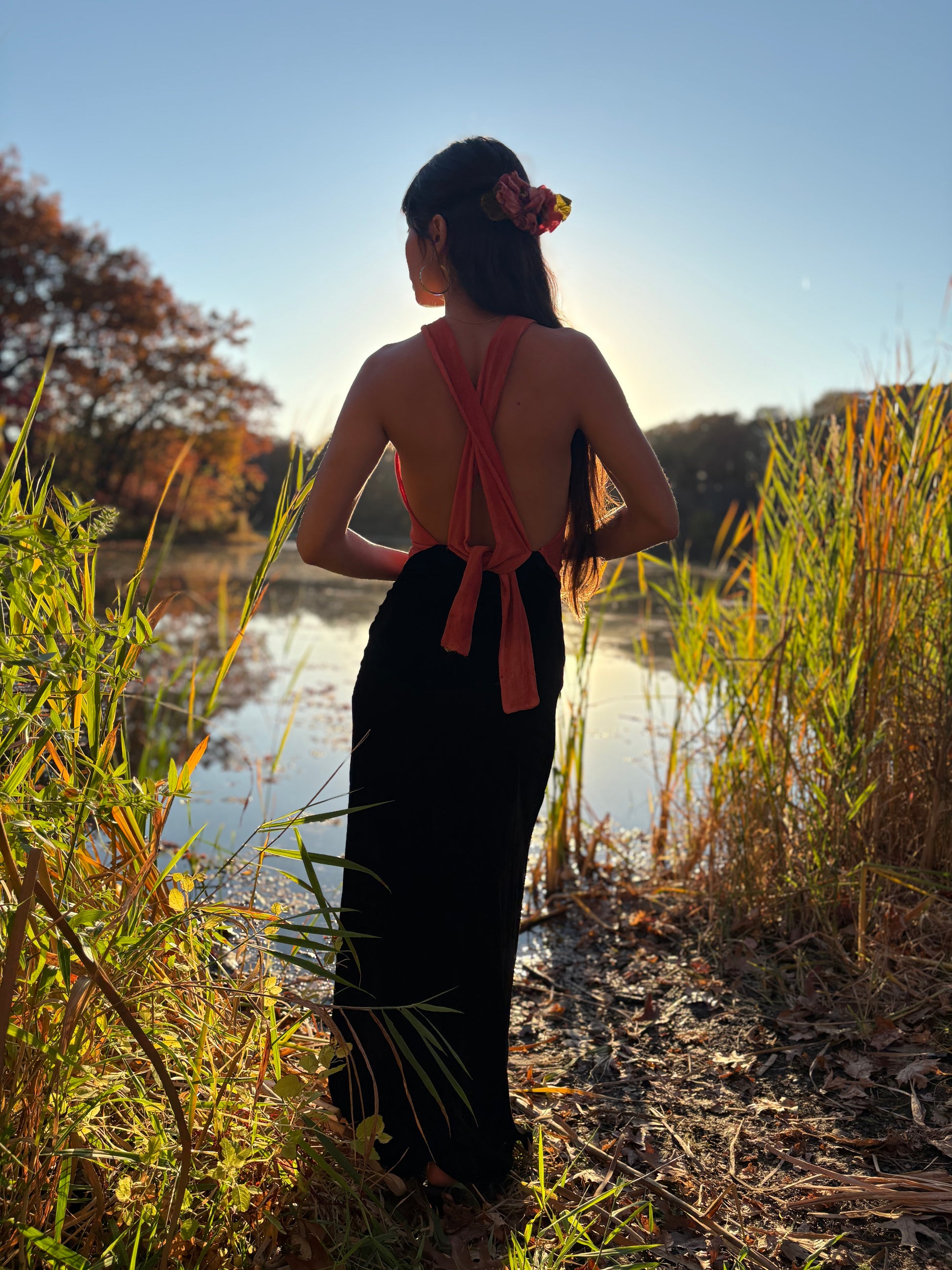 1930's backless dress Women's Floral Halter Backless Slit Maxi Dress