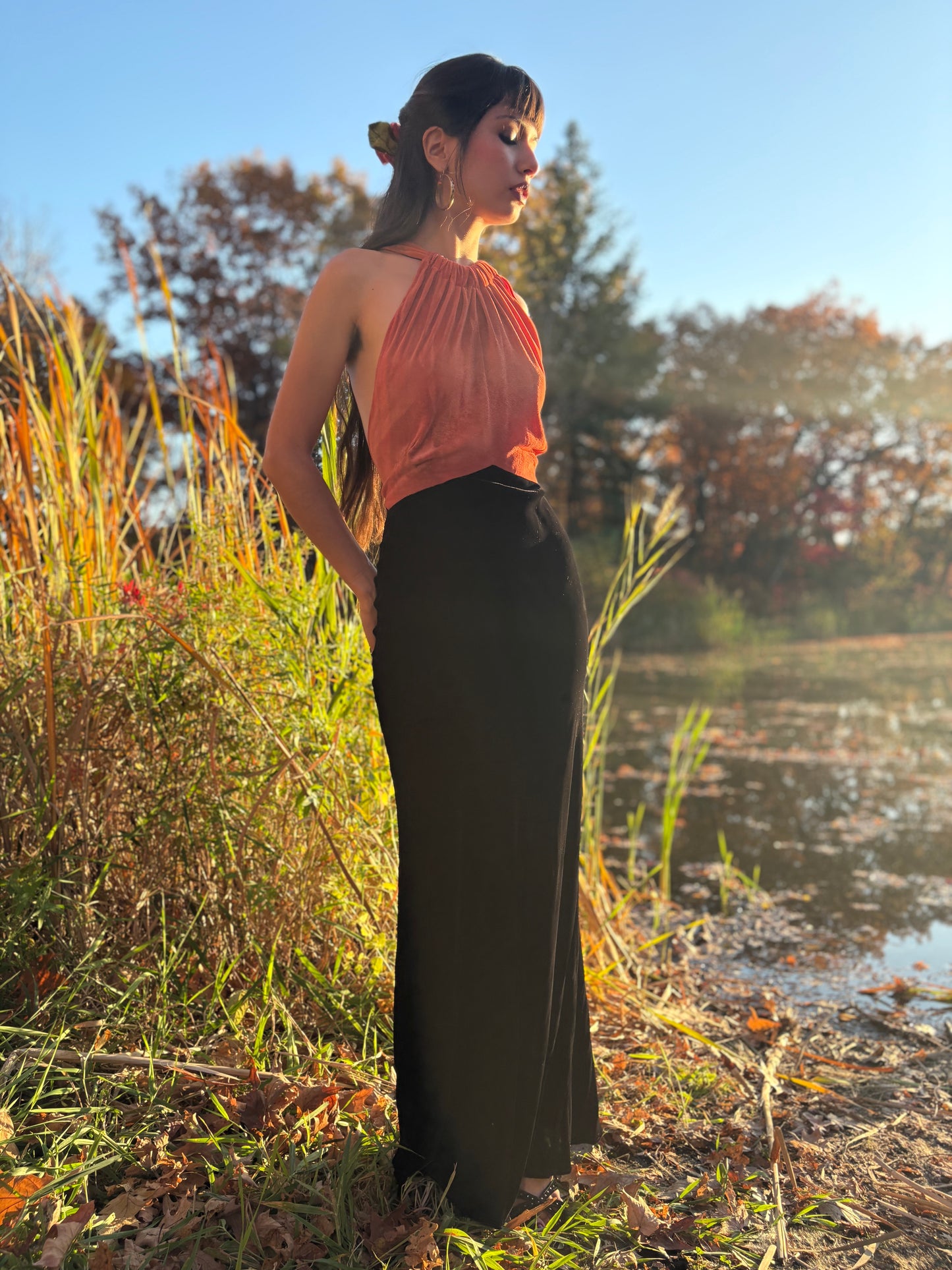 1930s bare back silk velvet gown