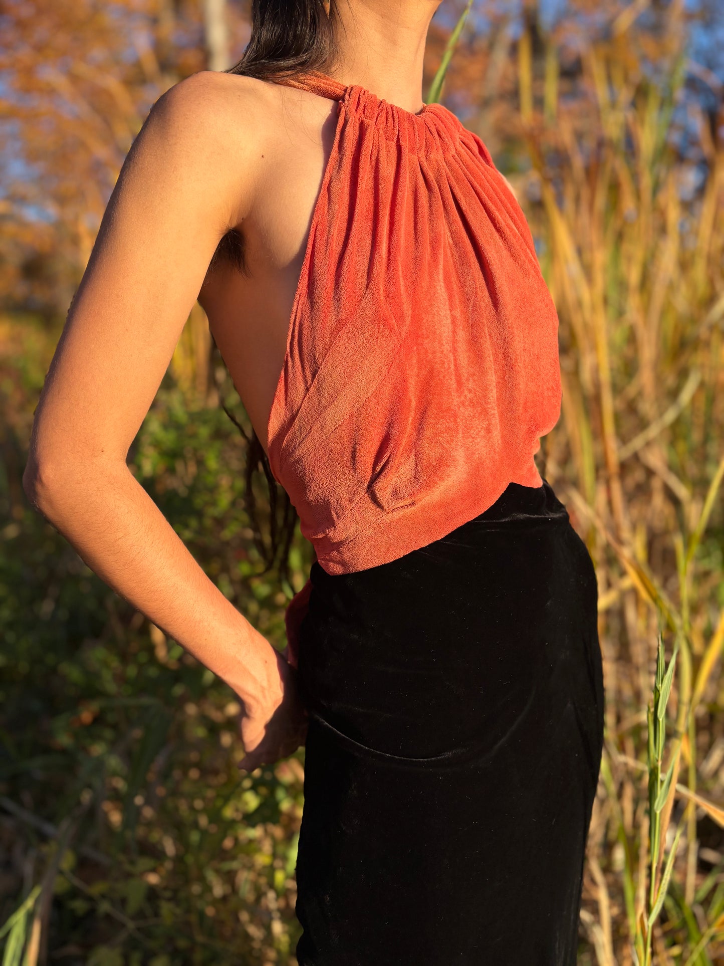 1930s bare back silk velvet gown