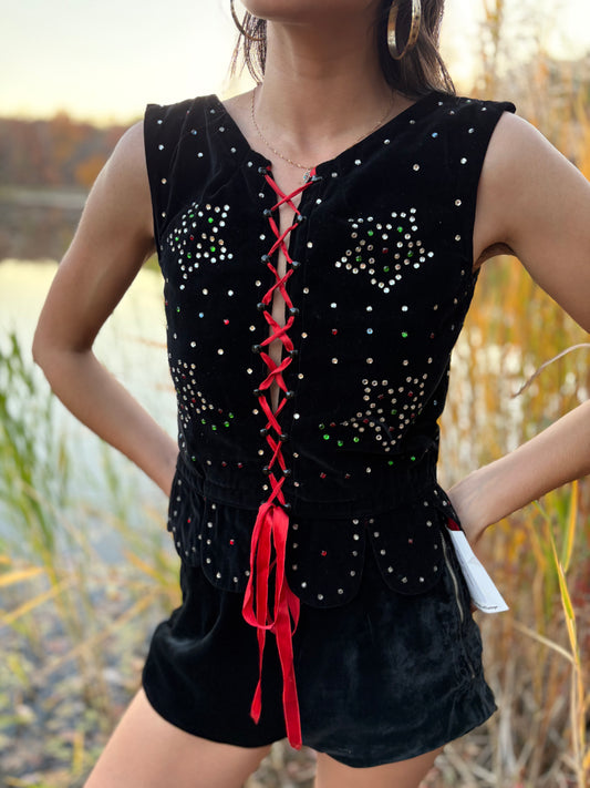 ca. 1940s velvet rhinestone Eastern European folk vest