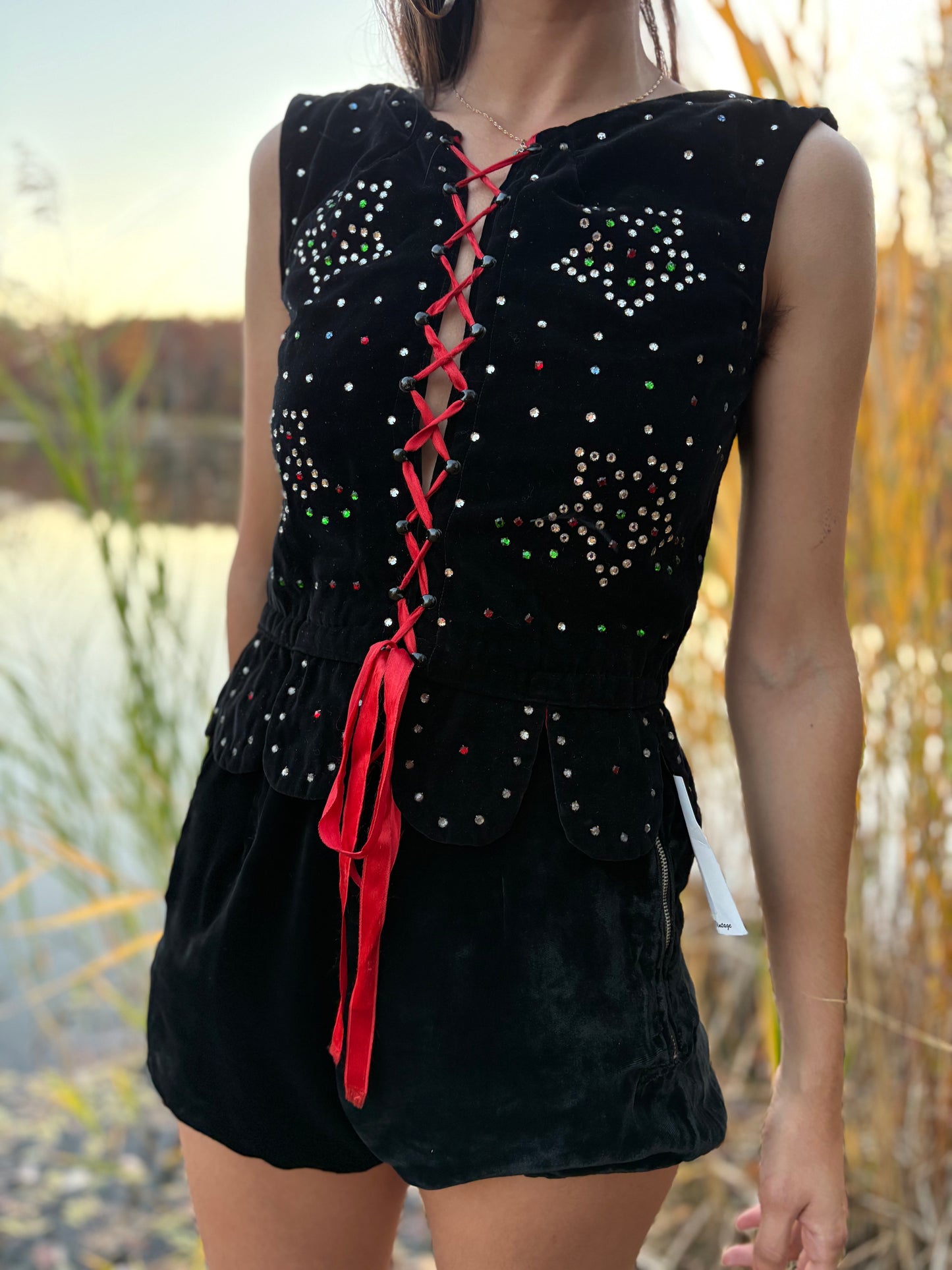 ca. 1940s velvet rhinestone Eastern European folk vest